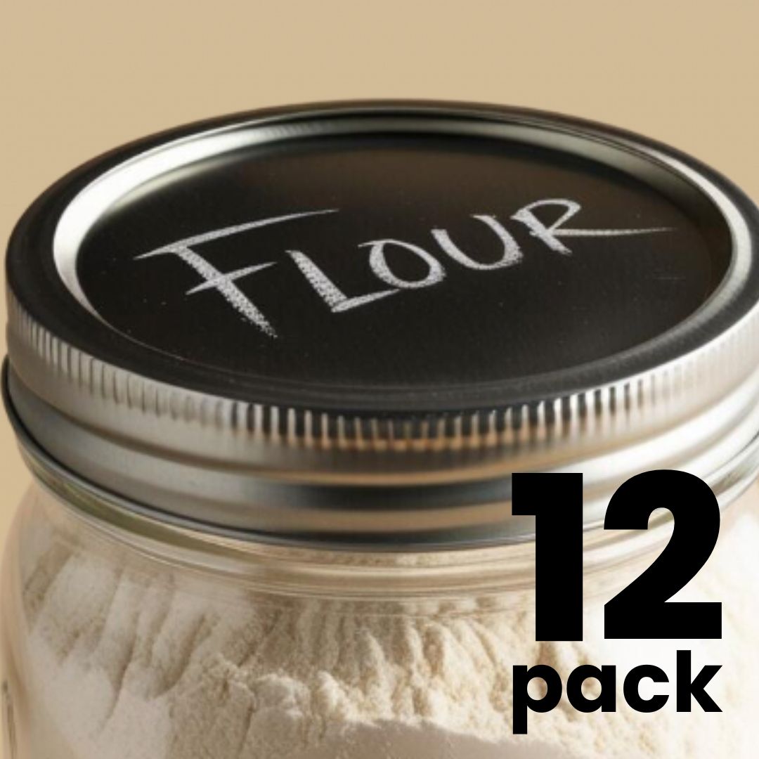 Chalkboard Top Mason Jar Lids (12 pack) + 12 FREE Metal Bands!