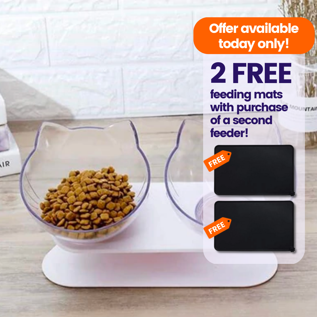 PurrBowl™ Cat Feeder (with TWO FREE feeding mats!)